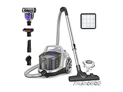 Aspiron Canister Vacuum Cleaner, 40Kpa Bagless Vacuum Cleaners, 4QT Large Dust Cup, Double HEPA Filter, Retractable Cord, 1600W Lightweight Vacuum Cleaner with 5 Tools for Hard Floors, Silver (Open Box)