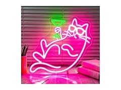Whfobfe Cocktail Cat Neon Sign for Wall