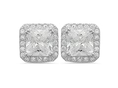 Sterling Silver Princess Halo CZ Studs