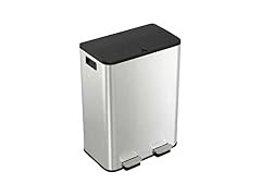 Takywep Dual Trash Can 2 x 8 Gallon Recycling Bin Silver