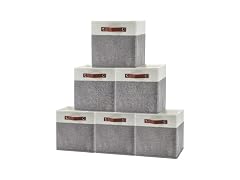 PrecisionAuto 13x13 Storage Cube Bins Set of 6, Beige/White