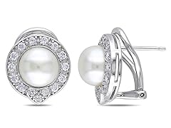 Silver Cubic Zirconia And Pearl Earrings