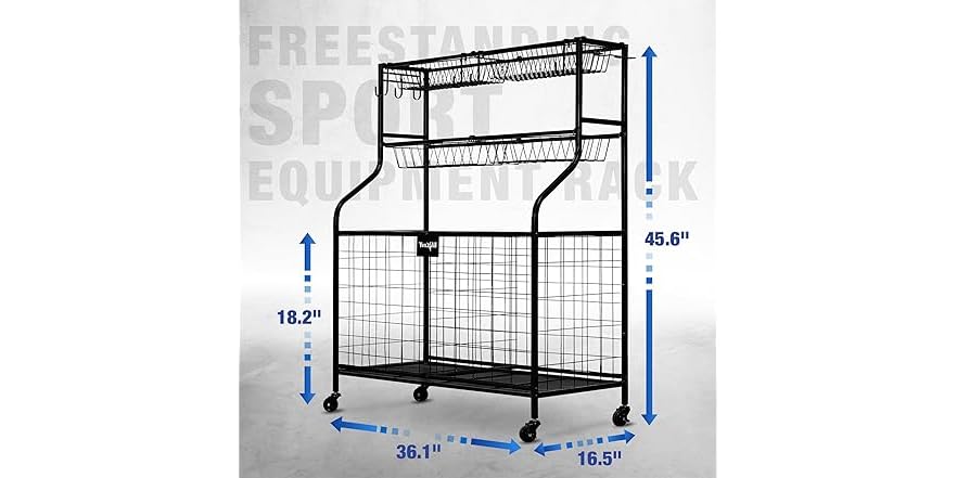 Garage Sports Equipment Organizer - Large Capacity Rolling Ball Storage Rack for Indoor & Outdoor Use