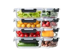 HOMBERKING 8-Pk 36oz Large Glass Meal Prep Containers, Black