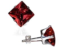 CZ Square Garnet Earrings