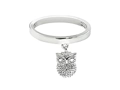 Charmed Fingers Rhodium Plated Owl Charm Ring