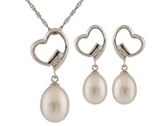 Heart Shaped Pearl Silver Set