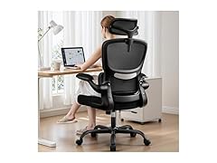 BESTFAIR High Back Ergonomic Office Chair, Breathable Mesh Desk Chair with Lumbar Support, Adjustable Headrest, Flip-up Armrests, Computer Gaming Chair, (Black) (Open Box)