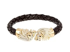 Blackjack Jewelry Genuine Leather & Stainless Steel CZ Lion Bracelet