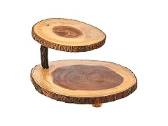 Lipper International Acacia 2-Tier Tree Bark Server 