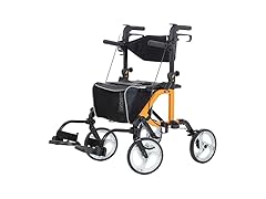 ELENKER 2 in 1 Rollator Walker & Transport Chair, Folding Wheelchair with 10” Non-Slip Wheels for Seniors, Reversible Backrest & Detachable Footrests, Orange (Open Box)