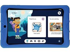 onn. 8-inch Kids Tablet, 2.0 GHz Quad-Core, 32GB Storage, 2GB RAM, 8" (1280 x 800) Touchscreen, Android 12, Charcoal - with Blue Rubberized Case (Renewed) (Open Box)