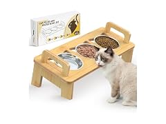 Bamboo Elevated Cat Bowls, 3 Stainless Steel