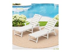LUE BONA Set of 2 White Chaise Lounge Chairs