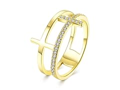 18K Gold Pave Cross Swarovski Ring