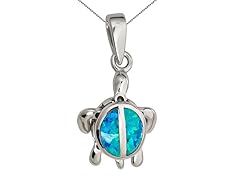 Sterling Silver Rhodium Created Opal Turtle 18" DC
