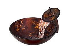 VIGO Brown & Gold Fusion Glass Vessel Sink & Waterfall Faucet Set