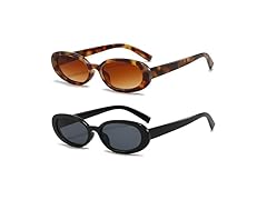 SUNBSR Retro Oval Sunglasses 2 Pack