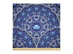 Ambesonne Blue Fabric by The Yard, Circular and Floral