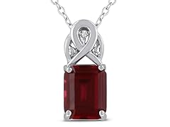 3ct Emerald Shape Created Ruby & Diamond Necklace