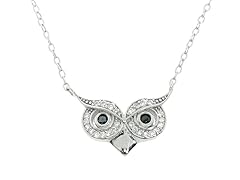 Sterling Silver Pave Owl Necklace With Black CZ Eyes