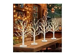 4 Pcs Lighted Birch Tree Battery