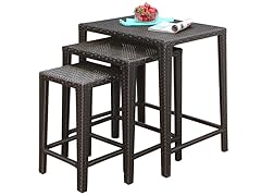 William Outdoor Wicker 3 Piece Tea Table Set