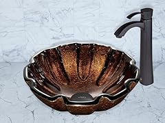 VIGO Walnut Shell Glass Vessel Sink and Otis Faucet Set in Matte Black Finish