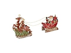 Porcelain 10" h Santa, Sleigh and Reindeer 