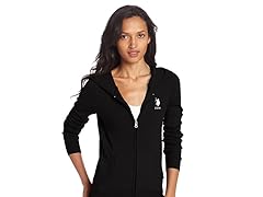 Long Sleeve Zip Front Hoodie, Black