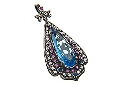 SS Blue Hydro & Dyed Ruby Genuine Semi-Precious Gemstone CZ Pendant