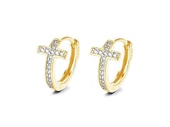 14K Gold Plated Cross Huggie Earring