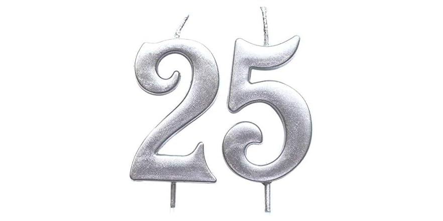 Silver 25th Birthday Numeral Candle