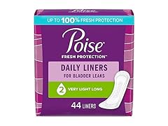 Poise Daily Incontinence Panty Liners, Long, 44 Ct