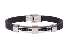 Blackjack Jewelry Stainless Steel Black Cable Rubber Strap Bracelet