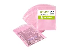 12" x 15" Pink Anti-Static Resealable Poly Bags, Pack of 15 