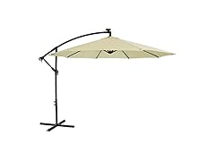 Sunnydaze Offset Patio Umbrella with Solar LED Lights - 9-Foot