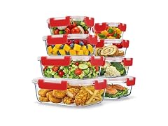  Glass Food Storage Containers with Lids 16 Pieces Red