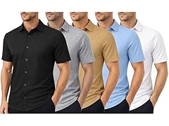 5Pk Mens S/S Knit Button Down Shirt