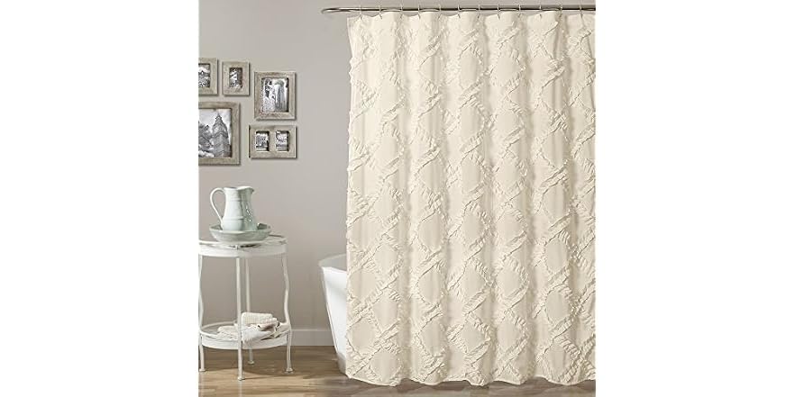 Lush Decor Ruffle Diamond Shower Curtain, Ivory, 72" x 72"