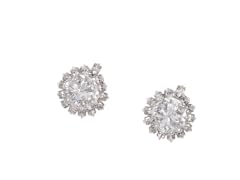 Saffron Stainless Steel Silver Tone Cluster Cubic Zirconia Stud Earrings