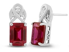 4ct Emerald Shape Created Ruby & Diamond Earrings