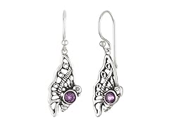 Greg Anthony Bali Genuine Purple Amethyst Butterfly Dangle Earrings