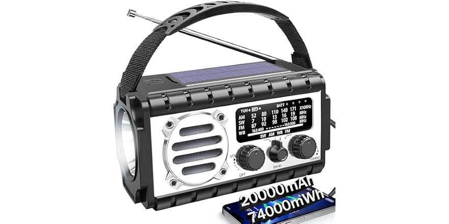 QAUYYW 20,000mAh Solar/Hand-Crank Emergency Radio (NOAA, Flashlight, SOS)