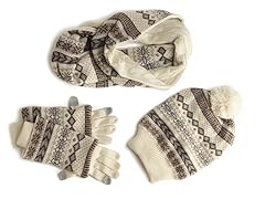 Women's Reversible Hat Gloves And Scarf Set, White