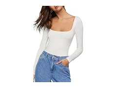 Forever 21  (M) Long-Sleeve Bodysuit Cream