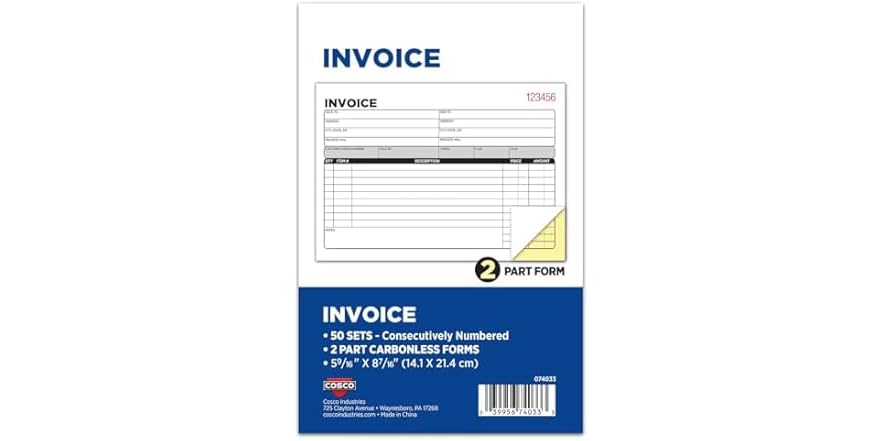 Cosco COSCO 2-Part Carbonless Invoice Book with Wrap-Around