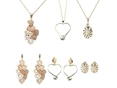 Set of 3 Three Tone Drop Earrings & Pendant Necklace Set