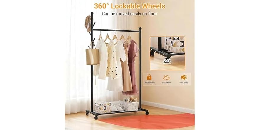 Transportable Clothes Rack Heavy-Duty Portable Clothes Rack with Wheels Black
