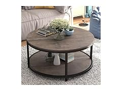 Round Coffee Table, 36 Inch 2-Tier